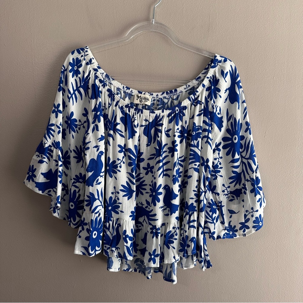 Show Me Your MuMu White Top with Blue Floral Print
